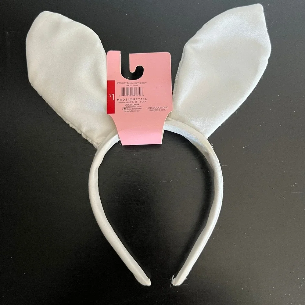 Made For Retail Bunny Ear Headband Kids OS White Brand New Eyelet Lace Easter